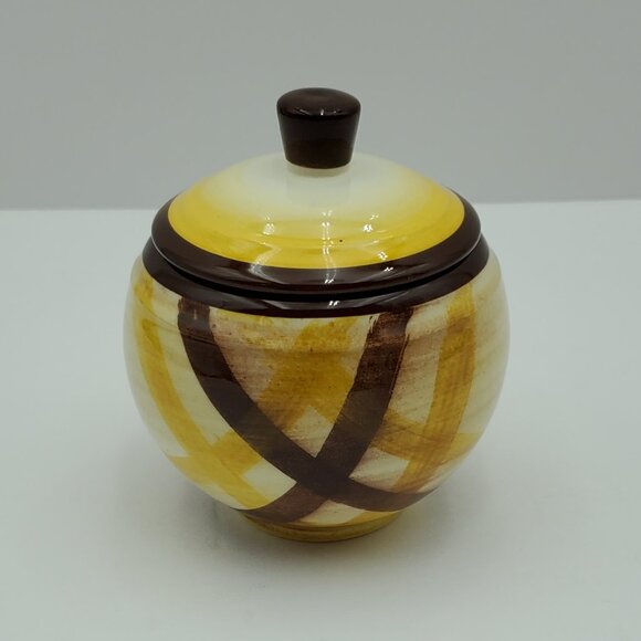 Metlox Poppytrail Vernon Organdie Sugar Bowl with Lid Gold & Brown Plaid Bowl - Picture 2 of 9